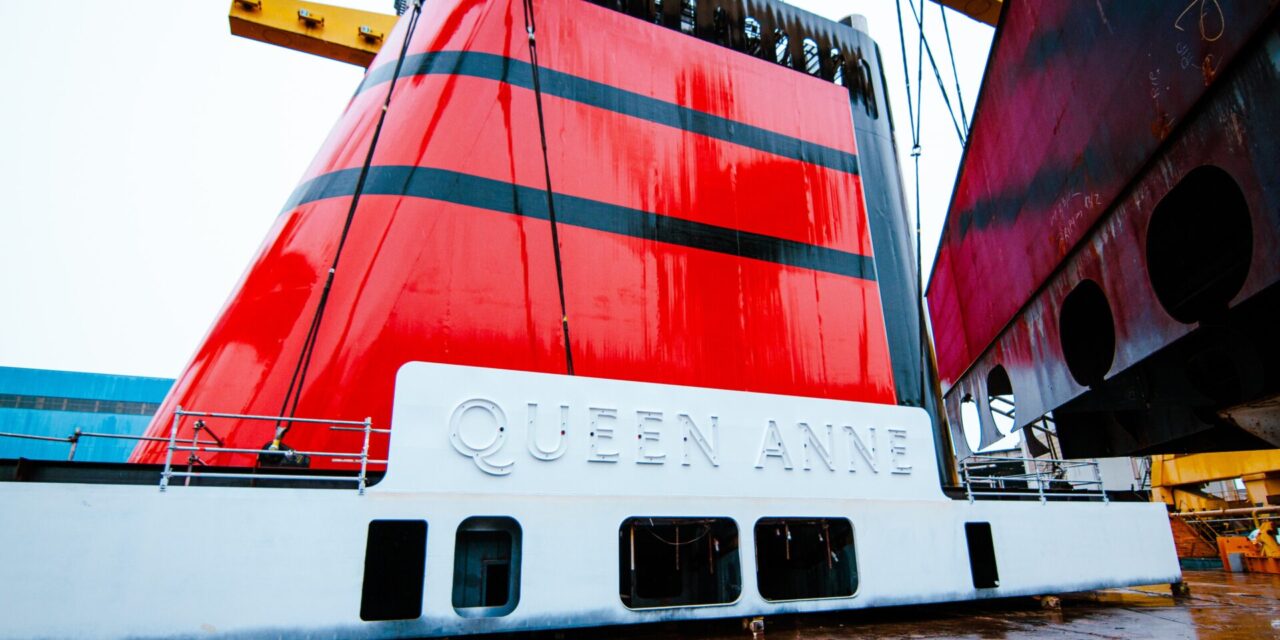 Cunard Crowns Queen Anne With Iconic Red and Black Funnel in Latest Construction Milestone