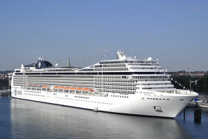 Kiel, Germany - August 19, 2012: Cruise ship MSC Magnifica operated by MSC Cruises moored in the port of Kiel in Germany. The MSC Magnifica belongs to the Musica class.
