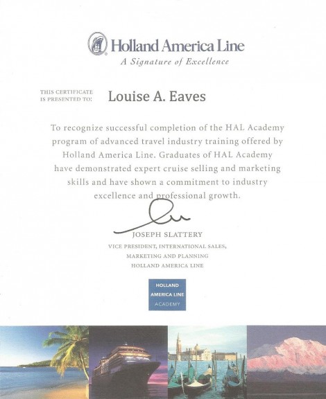 Holland America Certificate