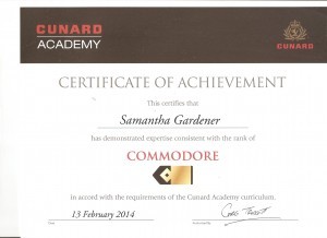 Cunard Commodore Certificate