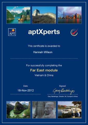 APT River Cruises Far East Certificate
