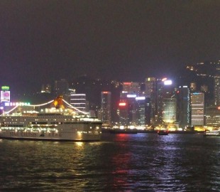 Superstar Aries leaving Hong Kong at night
