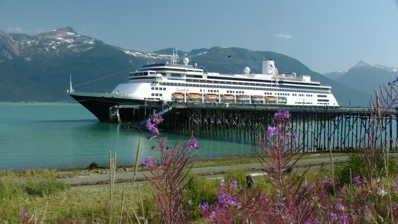 Holland America`s Zaandam lies docked in Haines, Alaska