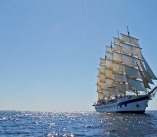 Royal Clipper under full sail off Ponza