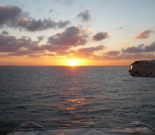 Sunrise from an outside plus, prom deck cabin onboard Thomson Majesty.
