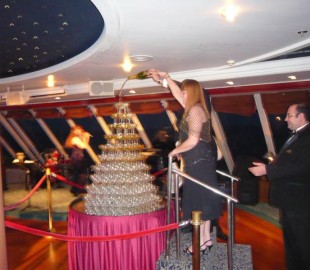 Myself pouring Champagne onto the Champagne fountain on formal night Ocean Princess