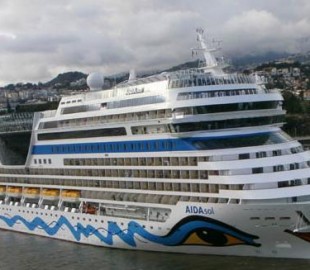 The Aida Sol leaving Madeira photographed from our ship the Thomson Majesty.