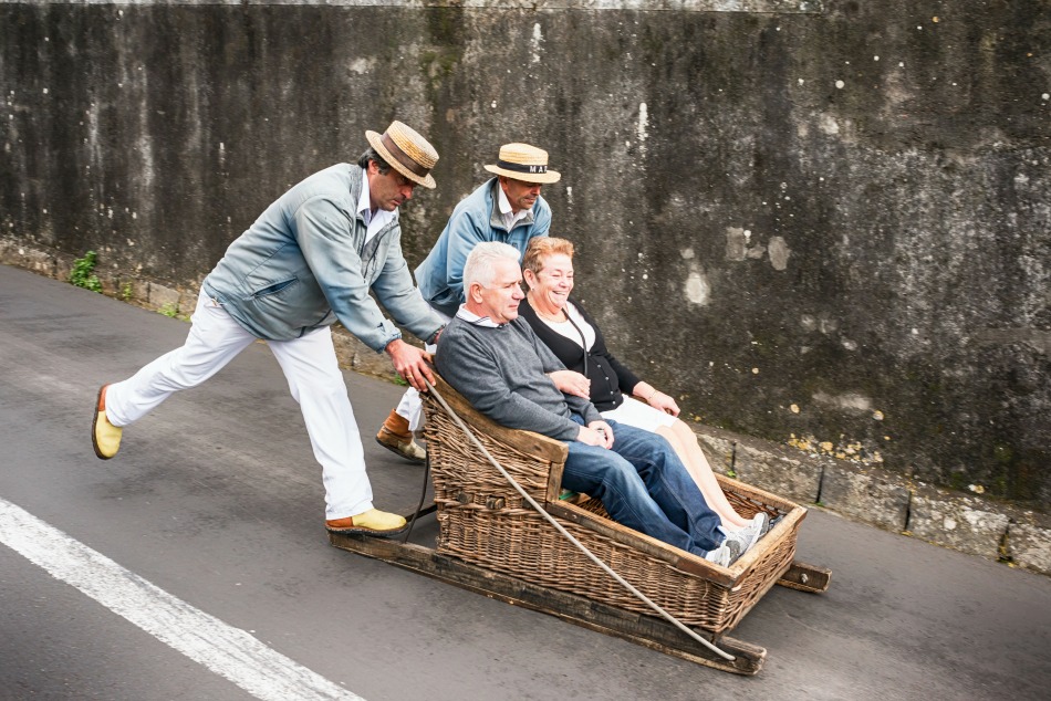 Toboggan ride from Monte to Funchal town