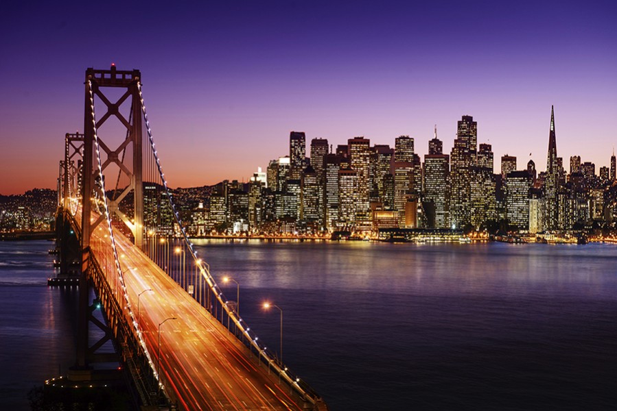 San Francisco skyline and Bay Bridge at sunset, California - grand voyages