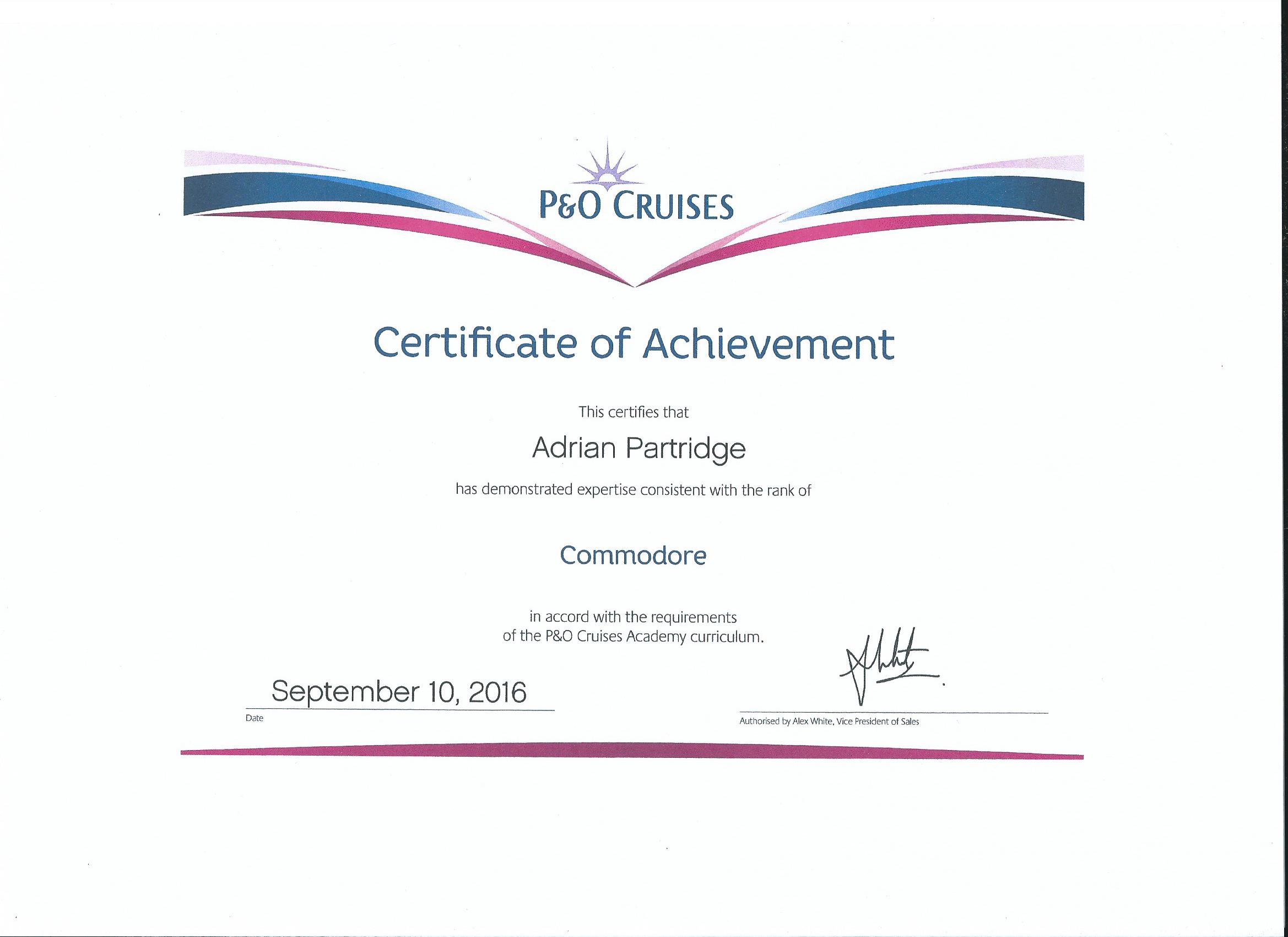 P&O Certificate