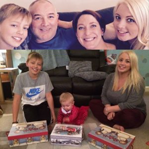 Lewis, Letty & I with our Xmas Eve boxes, and above; Lewis, my Dad, my Step-Mum and me.