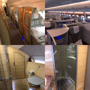 First Class including the on-board bathroom and business class!!!