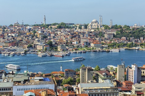 Ferry ships sail up and down the Golden Horn in Istanbul, Turkey.