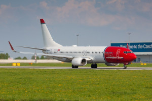 Prague. Czech Republic - April 23,2014: Norwegian Air Shuttle Boeing 737 take off from PRG Airport