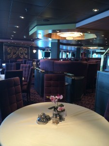 One of the main dining rooms. I found the ceilings to be very low and quite claustrophobic than on other ships I have experienced. Maybe better when all the lights are on.