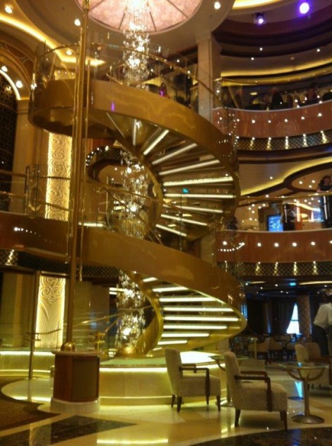 The Royal Princess stunning glass staircase in the Atrium