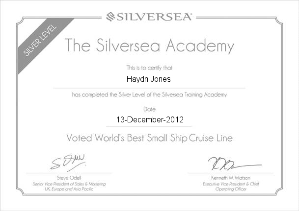 Silversea Academy Certificate
