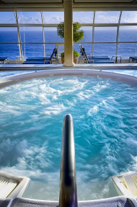 Ship's jacuzzi depicted at sea in early morning light