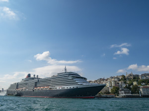 Istanbul, Turkey - October 3, 2015: MS Queen Victoria cruise ship of the Cunard Line in Istanbul, Turkey. The Queen Victoria is a Vista-class cruise ship, though slightly longer and more in keeping with Cunard's interior style. She is the smallest of Cunard's ships in operation.