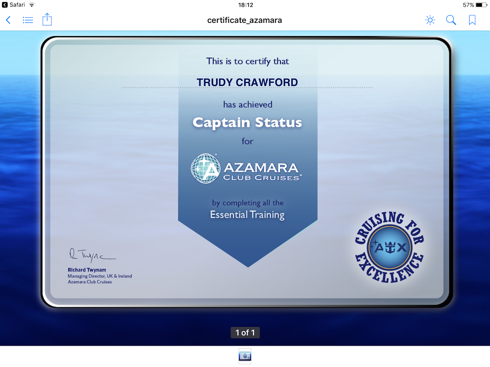 azamara certificate